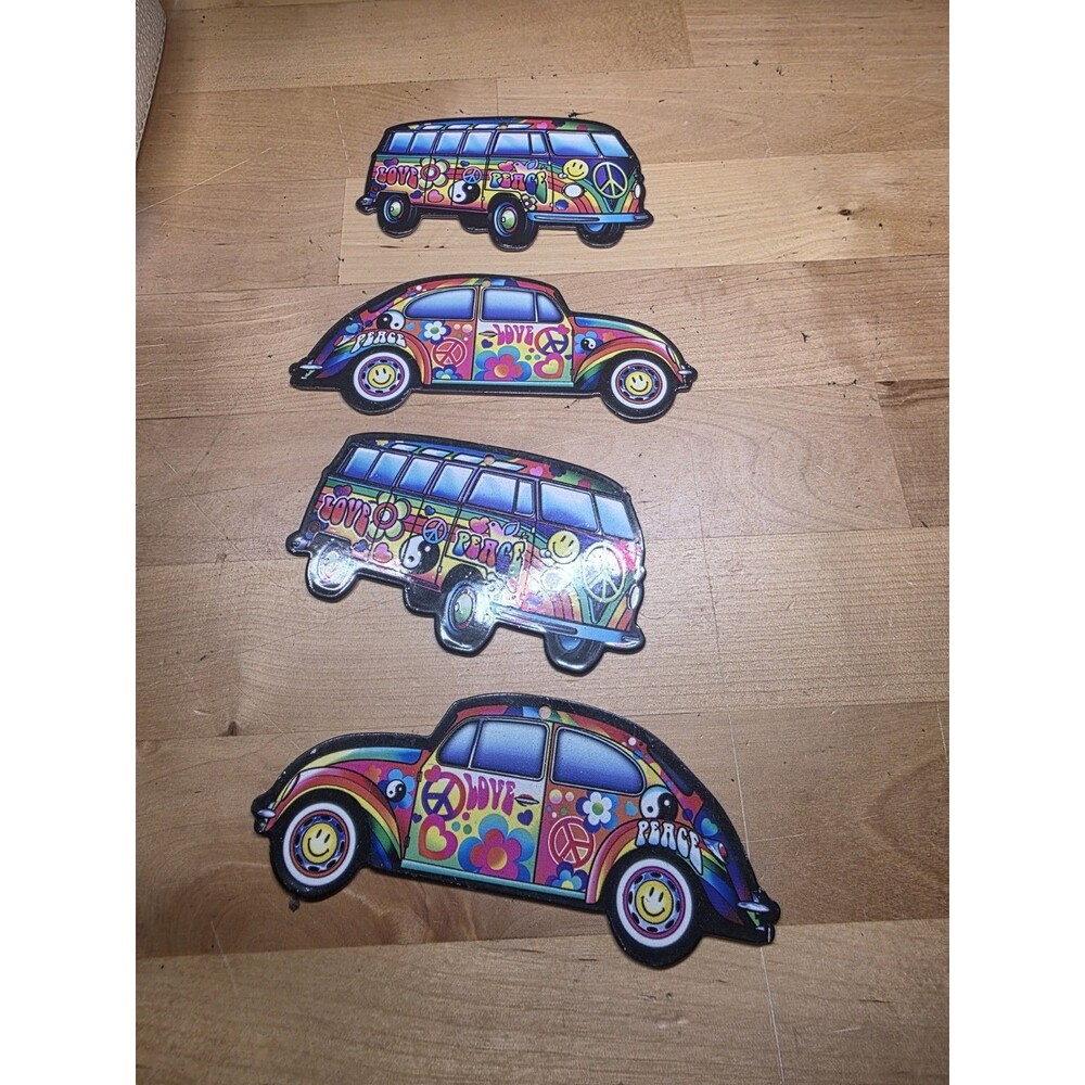 Set of 4 VW Bus & Beetle Metal Wall Sign Hippie Peace Love...